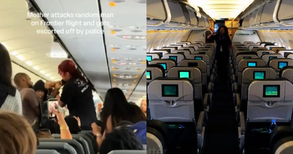 Mom Asked to Leave Frontier Airlines Flight After Heated Seat Dispute with Passenger Goes Viral (left- TikTok/@bookthevacation) and (right-@MorningBrew|X).