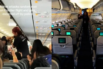 Mom Asked to Leave Frontier Airlines Flight After Heated Seat Dispute with Passenger Goes Viral (left- TikTok/@bookthevacation) and (right-@MorningBrew|X).