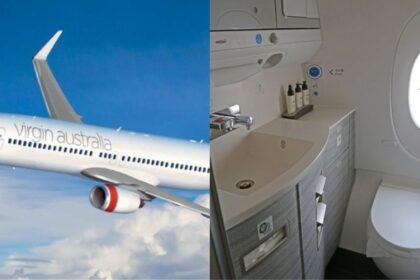 Passengers on Virgin Australia Flight Report Being Forced to Use Bottles and Sinks After Toilet Breakdown. (left- @MakisMD|X) and (right- @flightradar24|X).