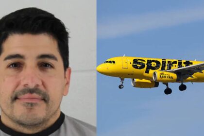 Pilot Dominic A. Cipolla, working for Spirit Airlines, was arrested for stalking. ( credits: left-Johnson County Sheriff's Office|via @people|X) and ( right- image via i stock ).