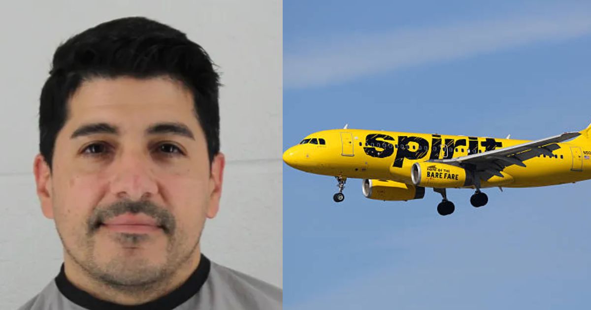 Pilot Dominic A. Cipolla, working for Spirit Airlines, was arrested for stalking. ( credits: left-Johnson County Sheriff's Office|via @people|X) and ( right- image via i stock ).