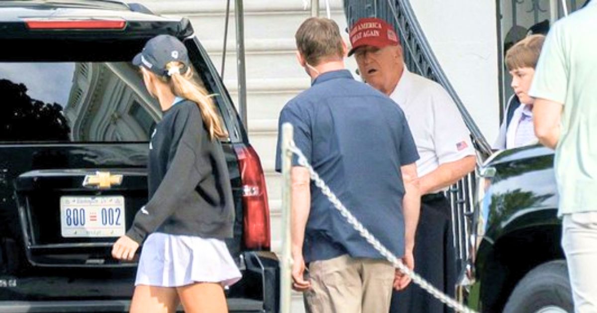 President Trump, or a rumored look-alike, walks with granddaughter Kai before heading to a Virginia golf course amid swirling health rumors.