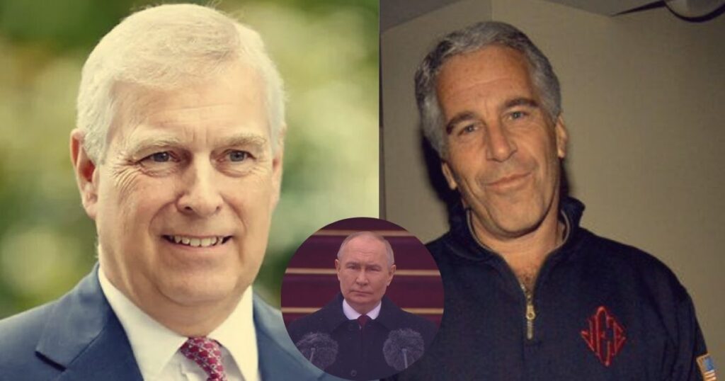 Prince Andrew @GuntherEagleman|X) Jeffrey Epstein (@ModReflexion|X) and Vladimir Putin (@NatalkaKyiv|X).