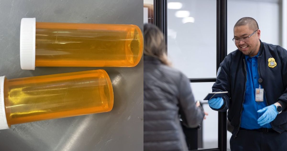 TSA display of tequila bottles confiscated from a passenger’s pants at an airport checkpoint