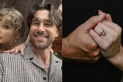 Taylor Swift and Travis Kelce ( left- @PopCrave|X)b and (right- @Saefty13|X).