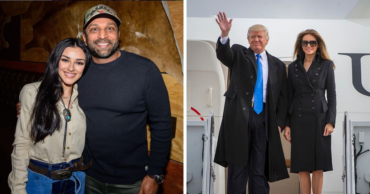 Kash Patel and Alexis Wilkins (Image via Instagram/alexiswilkins) and Donald and Melania Trump (Image via (U.S. Air Force photo by Airman 1st Class Gabrielle Spalding)
