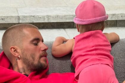 Justin Bieber with his son