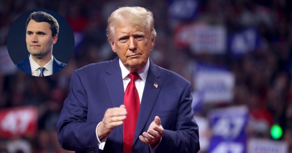 Donald Trump (picture by Gage Skidmore via Flickr) and Late Charlie Kirk (@BaronJTrump|X).