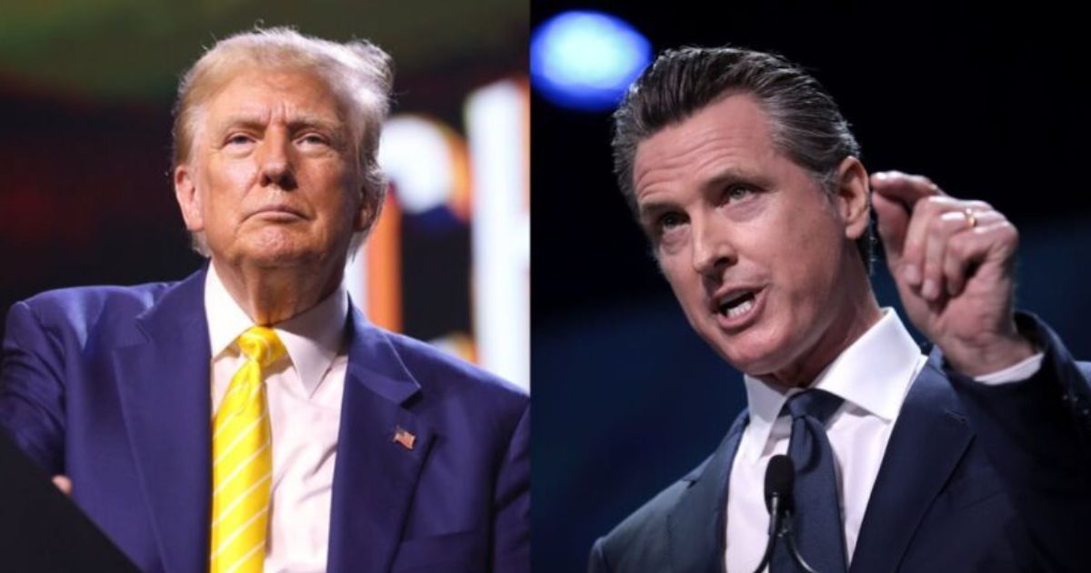 Donald Trump (via Flickr) and Gavin Newsom (via Wikimedia Commons).