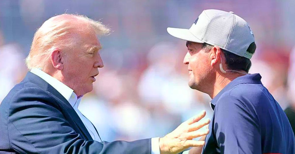 Donald Trump at the Ryder Cup speaking with golfer Keegan Bradley as shutdown looms