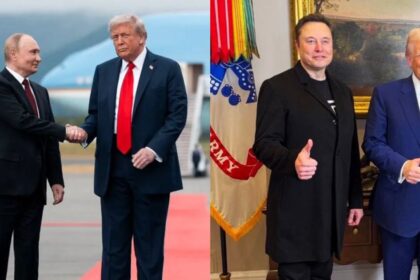Donald Trump with Vladimir Putin and Elon Musk ( left- @The_Real_ITDUDE|X) and ( right- @StandUpForFactX)
