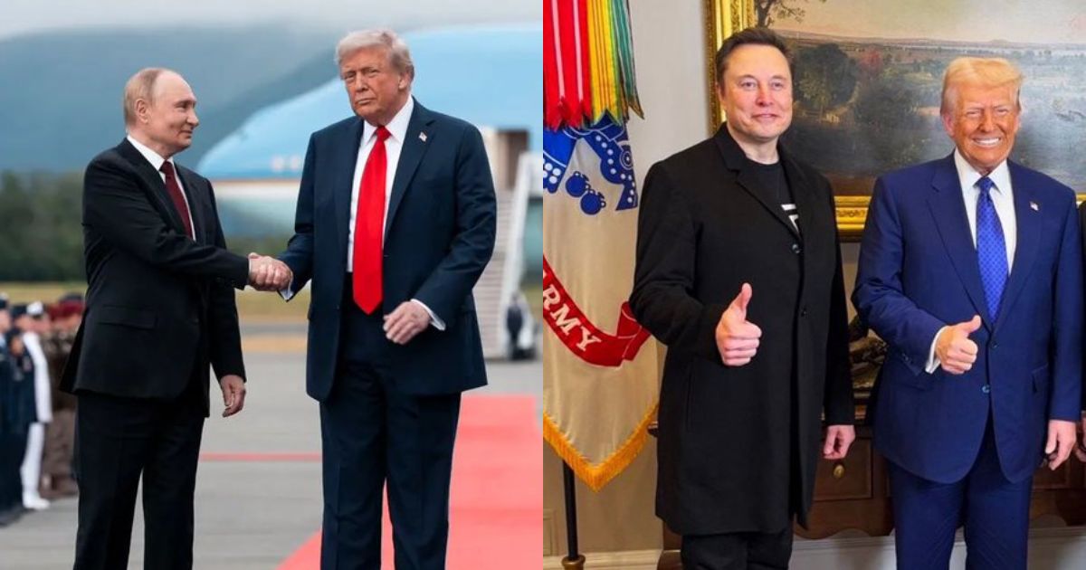 Donald Trump with Vladimir Putin and Elon Musk ( left- @The_Real_ITDUDE|X) and ( right- @StandUpForFactX)