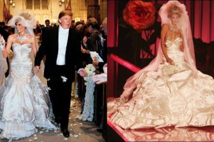 Donald Tump and Melania during their wedding in 2005. (left- @CforCatholics|X.com) and (@LaModeUnknown|X.com).