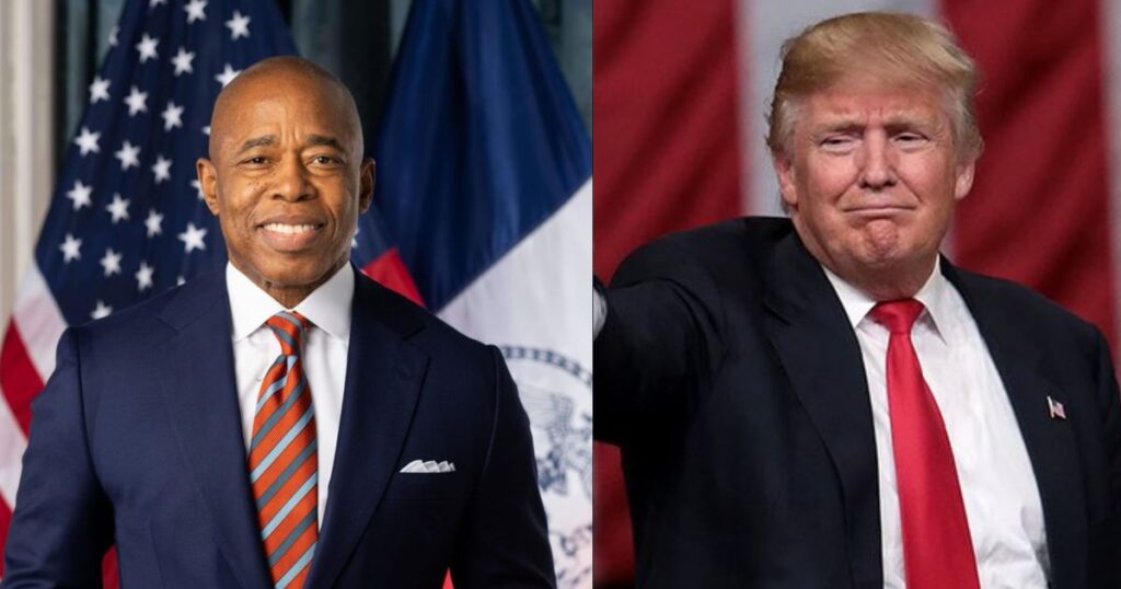 Eric Adams (@nicksortor|X) and Donald Trump (@Maga_Trigger|X).