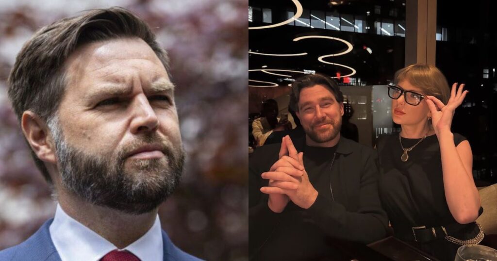 JD Vance (@AFpost via X.com) Taylor Swift and Travis Kelce(@tswifterastour|X.com).