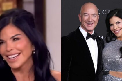 Lauren Sanchez on The View (L) - via The View|YouTube) and with her husband Jeff Bezos (R)- @_MLFootball|X.