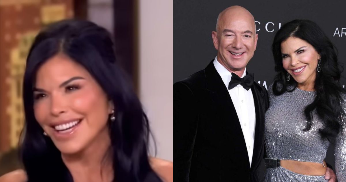 Lauren Sanchez on The View (L) - via The View|YouTube) and with her husband Jeff Bezos (R)- @_MLFootball|X.