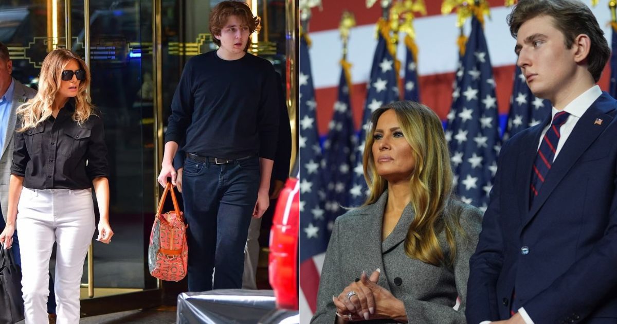 Melania Trump with Barron Trump (left- @Bevroley|X) and ( right- @OnlyMelaniaTR|X).