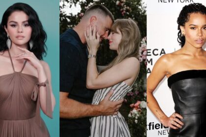 Selena Gomez (@SelenaGqueens | X), Taylor Swift and Travis Kelce (@popbase | X), and Zoë Kravitz (@blkgirlculture | X)