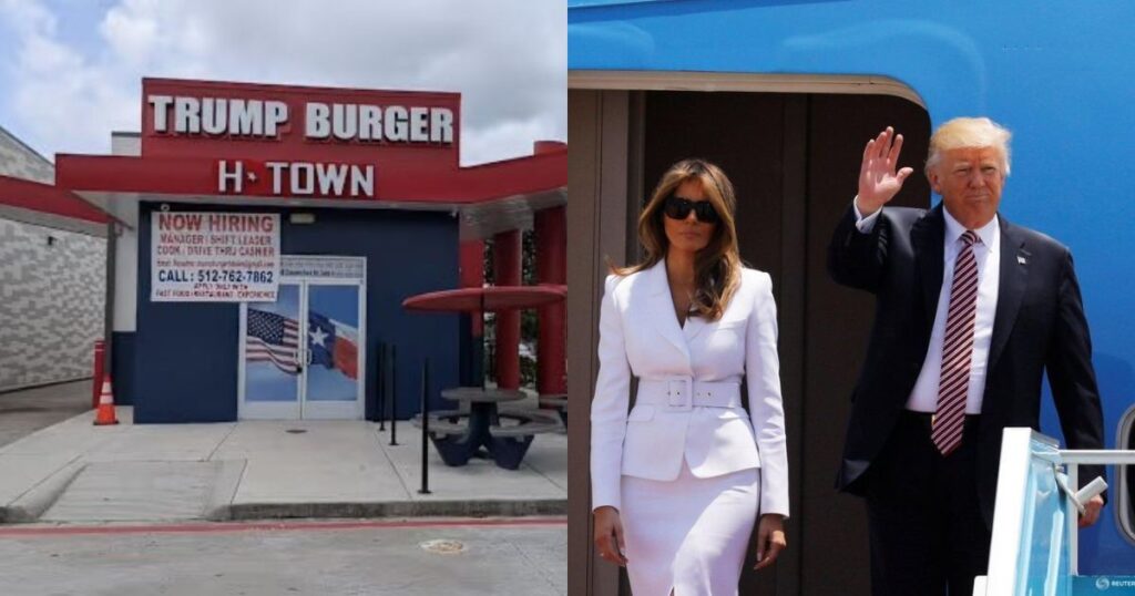Trump Burger Outlet (L), Donald Trump With Melania (R)