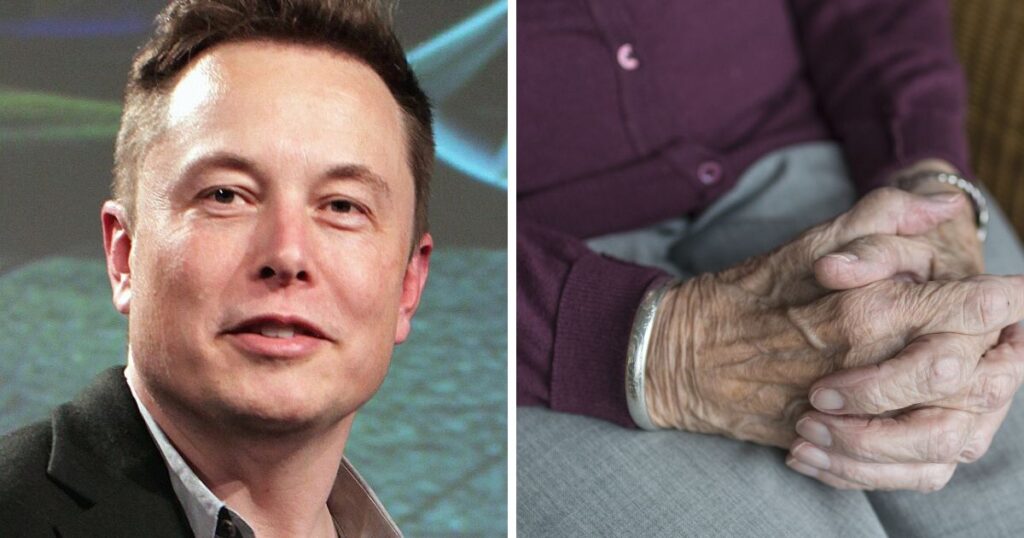 Elon Musk (Image via Wikimedia Commons/Steve Jurvetson) and Old woman's image via Canva