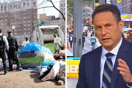 Fox News host Brian Kilmeade faced backlash after suggesting homeless people should be killed during a live broadcast of Fox & Friends (Image via Fox News and Wikimedia Commons/Elvert Barnes)