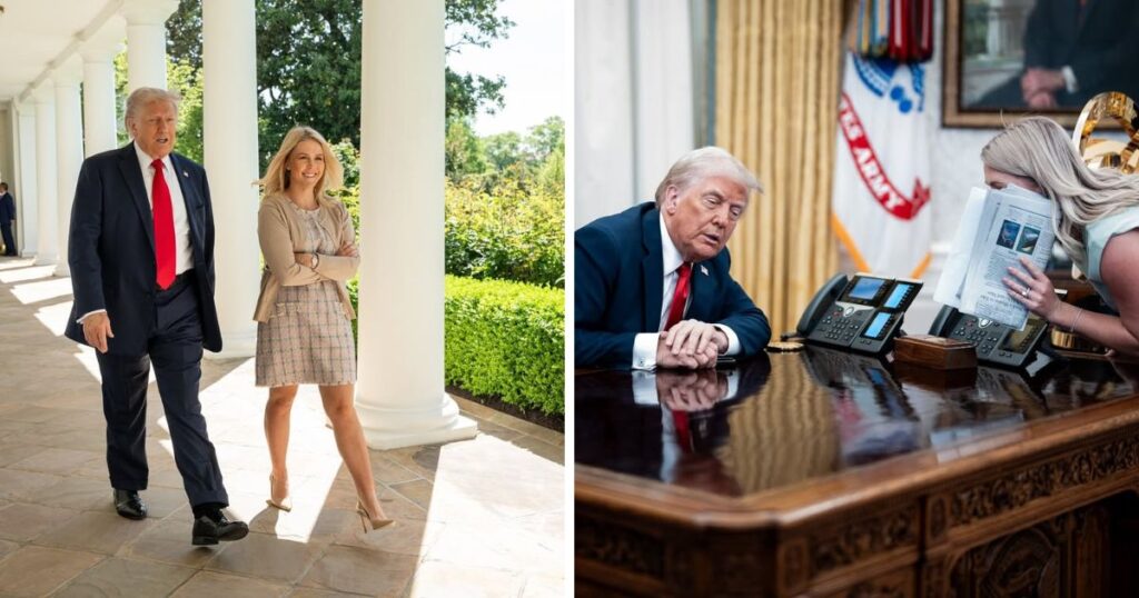 Karoline Leavitt and Donald Trump at the White House