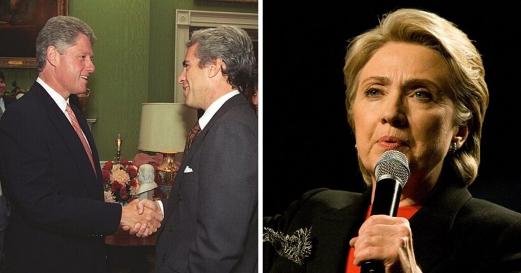 Bill Clinton and Jeffrey Epstein (Image Source: The White House) and Hillary Clinton (Image via Wikimedia Commons/Brett Weinstein)