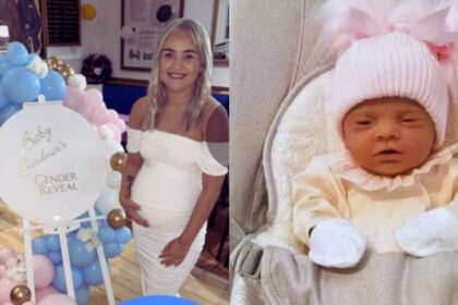 22 year old Kira Cousins faked her entire pregnancy on social media using a 'Reborn doll' (left- @HarrisonFitzge|X.com) and (right- @dailystar|X.com).