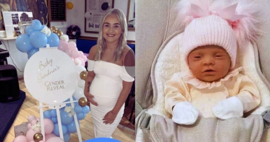 22 year old Kira Cousins faked her entire pregnancy on social media using a 'Reborn doll' (left- @HarrisonFitzge|X.com) and (right- @dailystar|X.com).
