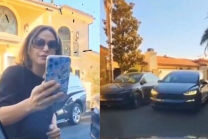 Alleged MAGA woman threatens ICE deportation with a driver on the road amid heated confrontation (both the pictures from - @LongTimeHistory|X.com).