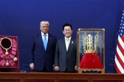 American President Donald Trump and South Korean President Lee Jae Myung. (Credits: @shelikhovskij|X.com).