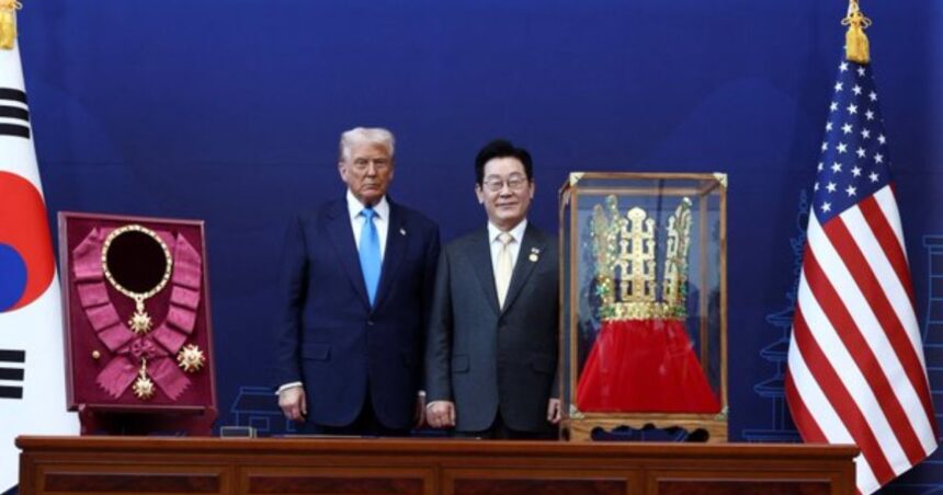 American President Donald Trump and South Korean President Lee Jae Myung. (Credits: @shelikhovskij|X.com).