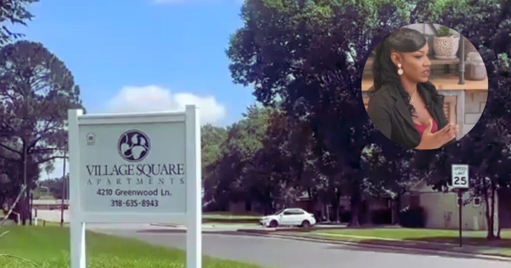 Mother of three was arrested over an issue she requested her apartment authorities for months. (both pictures from KSLA News 12 via YouTube).