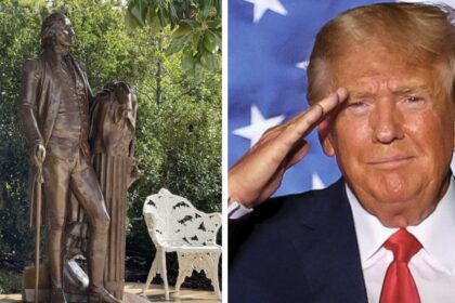 The new George Washington statue stands in Donald Trump’s redesigned Rose Garden