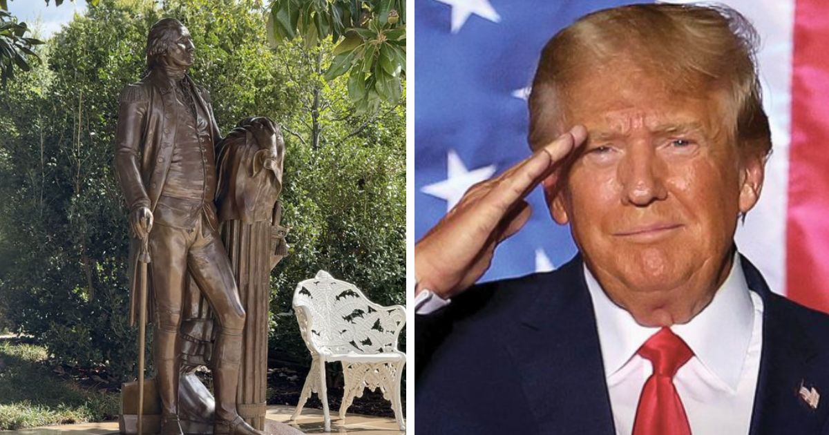 The new George Washington statue stands in Donald Trump’s redesigned Rose Garden