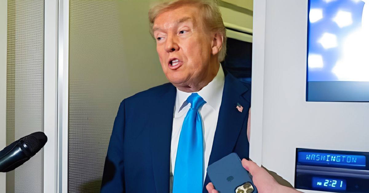 Donald Trump aboard Air Force One announcing increased tariffs on Canada