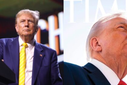 Donald Trump and his TIME Magazine Cover (left- picture by Gage Skidmore - via Flickr) and ( right- @_Ian__Brown_|X.com).