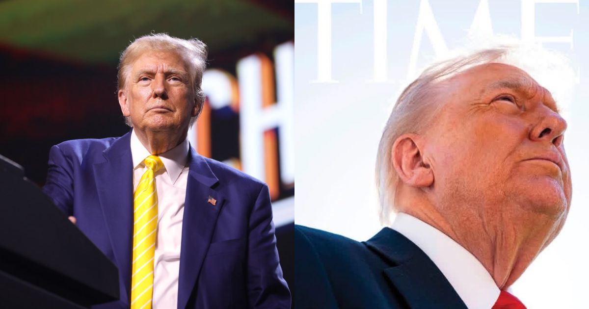 Donald Trump and his TIME Magazine Cover (left- picture by Gage Skidmore - via Flickr) and ( right- @_Ian__Brown_|X.com).