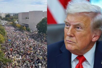 Donald Trump talks about the No Kings protests