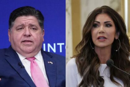 Governor JB Pritzker and Homeland Security Secretary Kristi Noem. (left- @CalltoActivism|X.com).and (right- @Victoria00025|X.com).