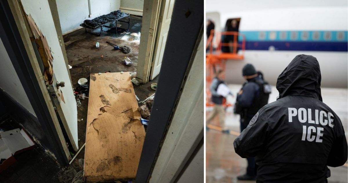 Residents have been picking through debris in a hallway of the raided South Shore building after the overnight ICE enforcement action.