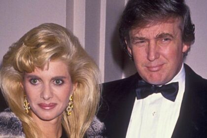 Ivana Trump and Donald Trump posing together at a New York event in the 1980s.