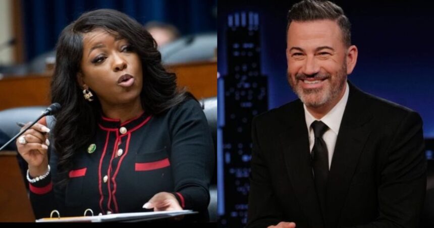 Jasmine Crockett (@GodlyNations|X.com) and Jimmy Kimmel (PopCrave/X.Com).