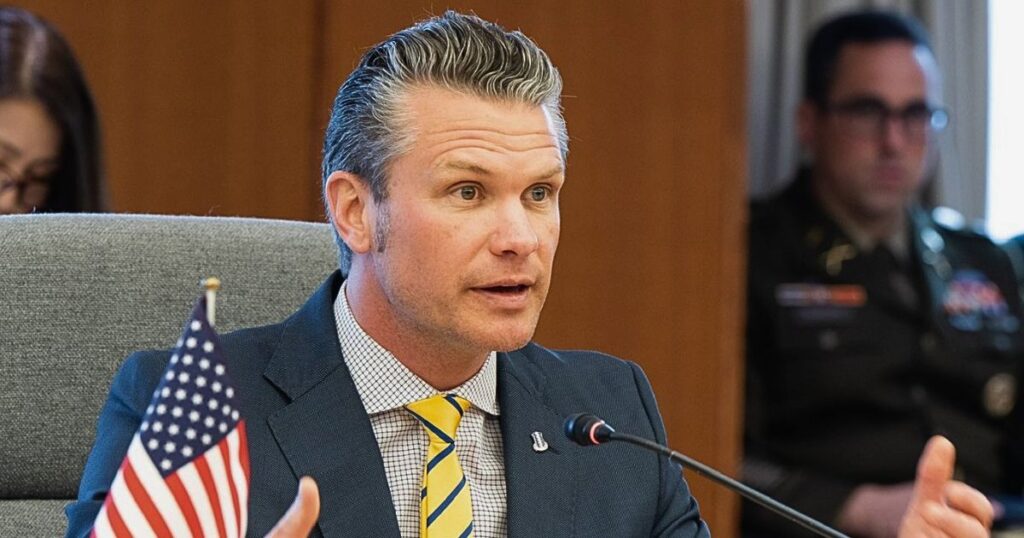 Pete Hegseth at a Pentagon briefing