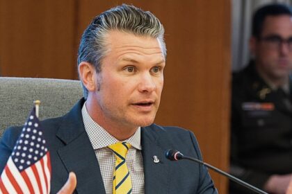 Pete Hegseth at a Pentagon briefing