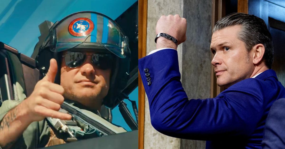 Pete Hegseth in a fighter jet (Image Source: @SecWar via X.com)