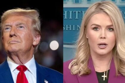 President Donald Trump and Press Secretary Karoline Leavitt. (left- (@Maga_Trigger|X.com).and (right- @TrumpVVon).