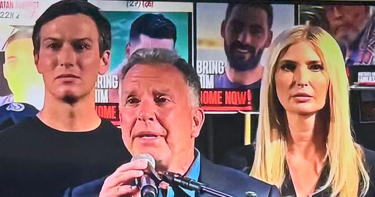 Donald Trump's U.S. Special Envoy Steve Witkoff, flanked by Ivanka Trump and Jared Kushner, speaks at Hostage Square in Tel Aviv as the crowd reacts sharply to his mention of Netanyahu