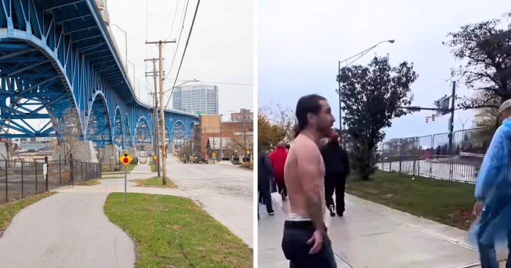 A shirtless man got knocked out on the Cleveland Lakefront Bikeway after harassing a group of Black men | Images via Cleveland Metroparks and Instagram/leemerrittesq